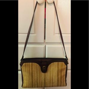 Vintage Aigner Burgundy leather and straw shoulder bag